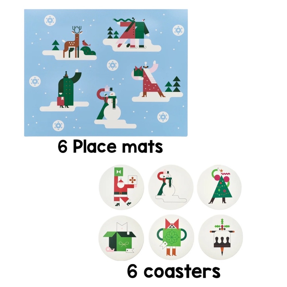 12 Pieces Festive Place Mats and Coasters Set